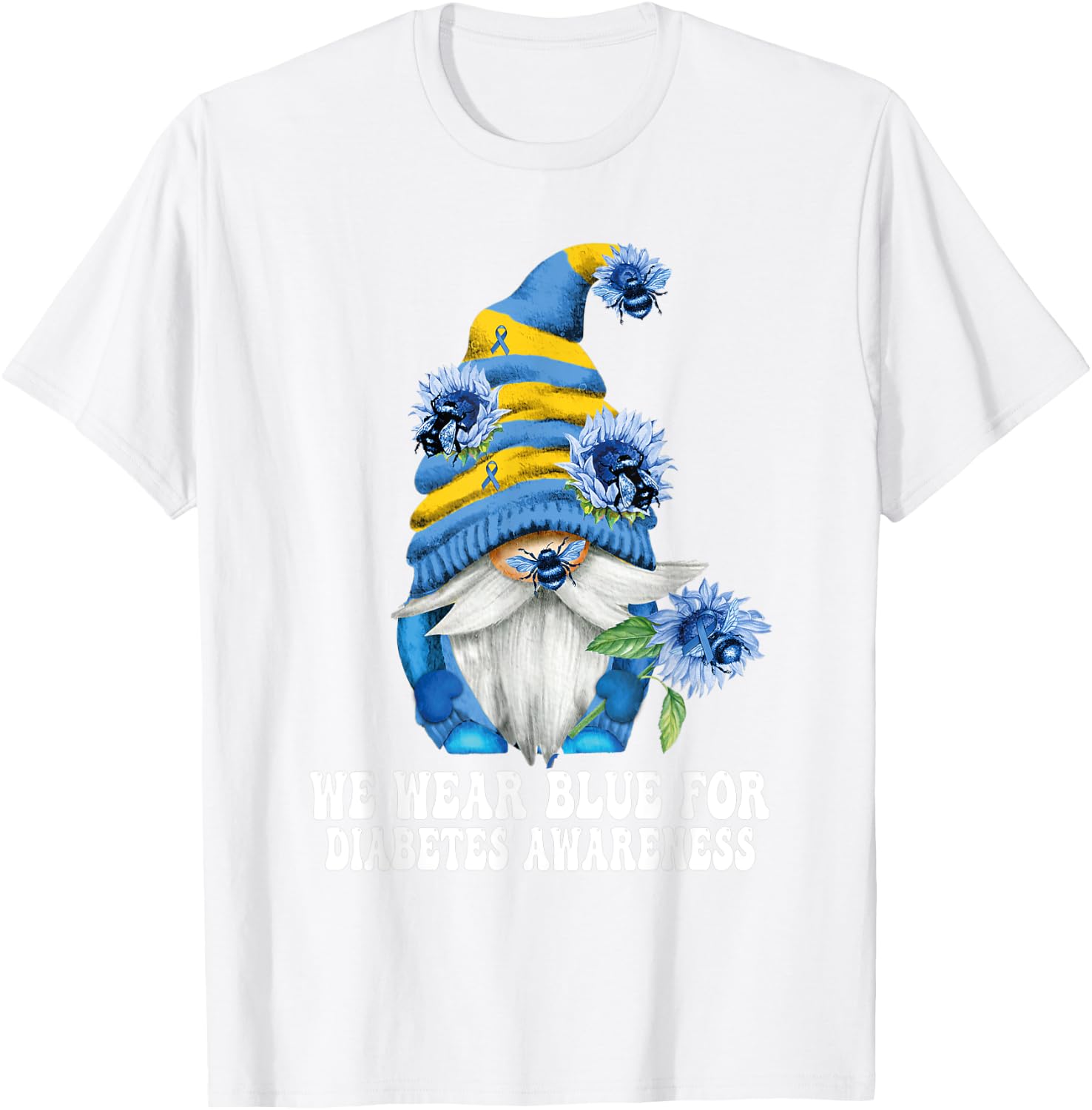 In November We Wear Blue Gnome Diabetes Awareness Month T-Shirt - T-Shirt | White