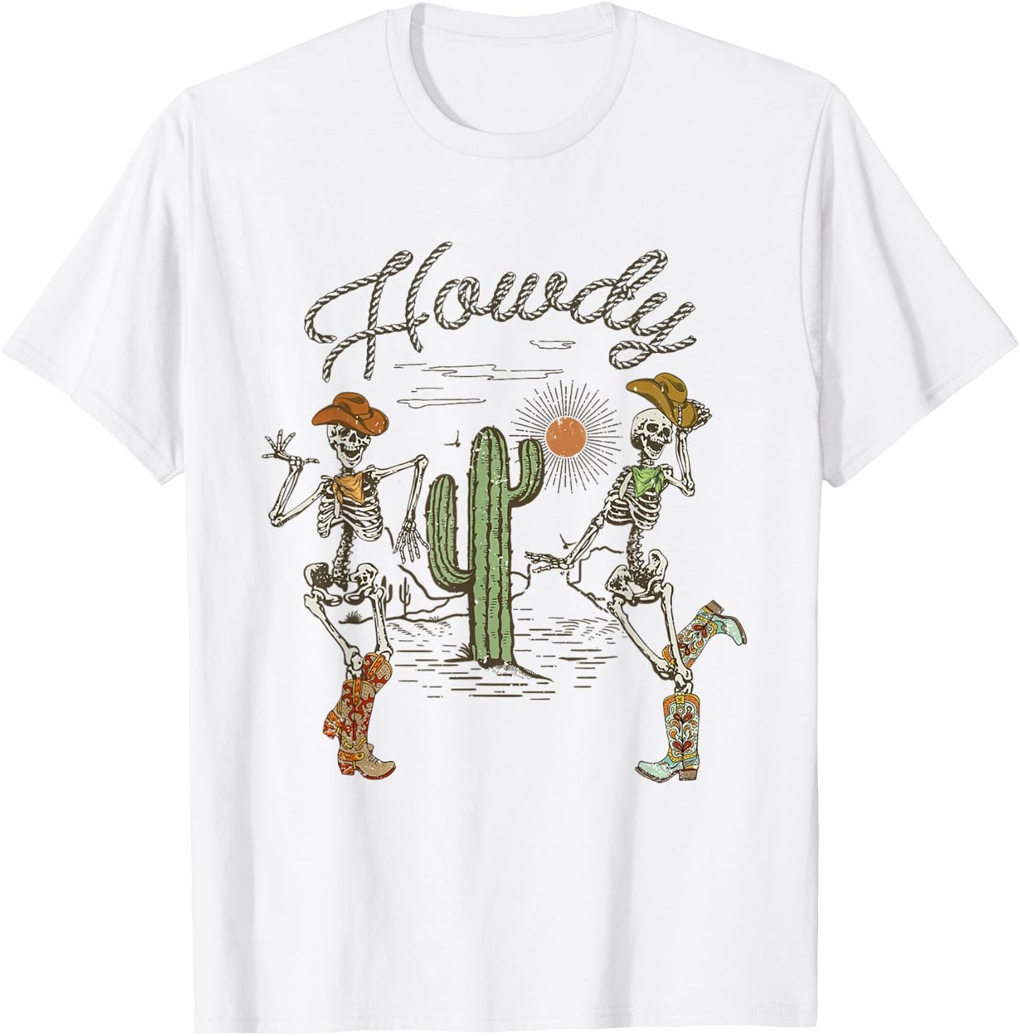Skeleton Dancing Howdy Skeleton Cowboy Boots Hat T-Shirt - T-Shirt | White