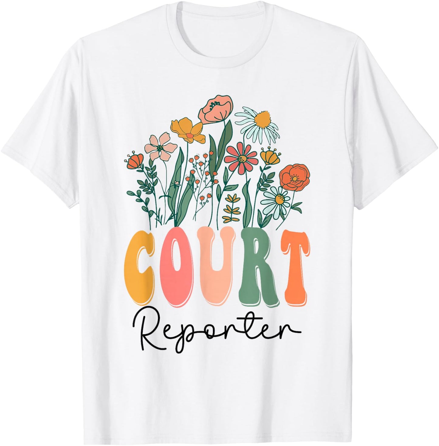 Retro Groovy floral Court Reporter Wildflower T-Shirt - T-Shirt | White