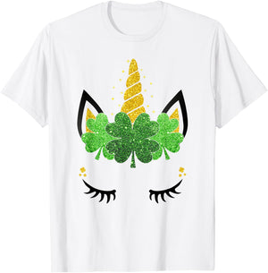 Unicorn Face St Patrick's Day Girls Kids Women T-Shirt - T-Shirt | White