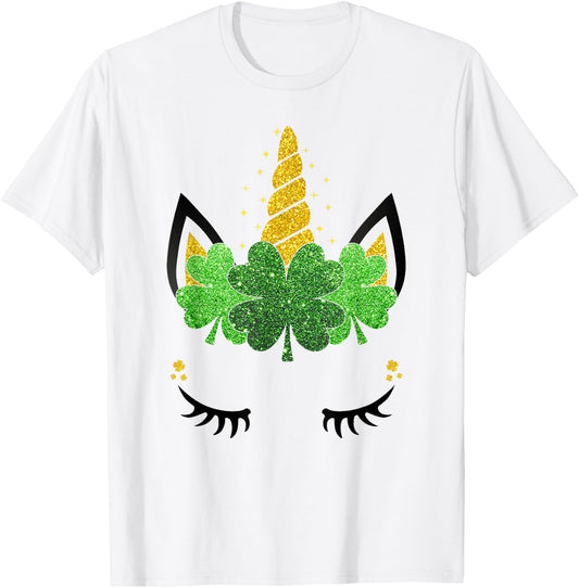 Unicorn Face St Patrick's Day Girls Kids Women T-Shirt - T-Shirt | White