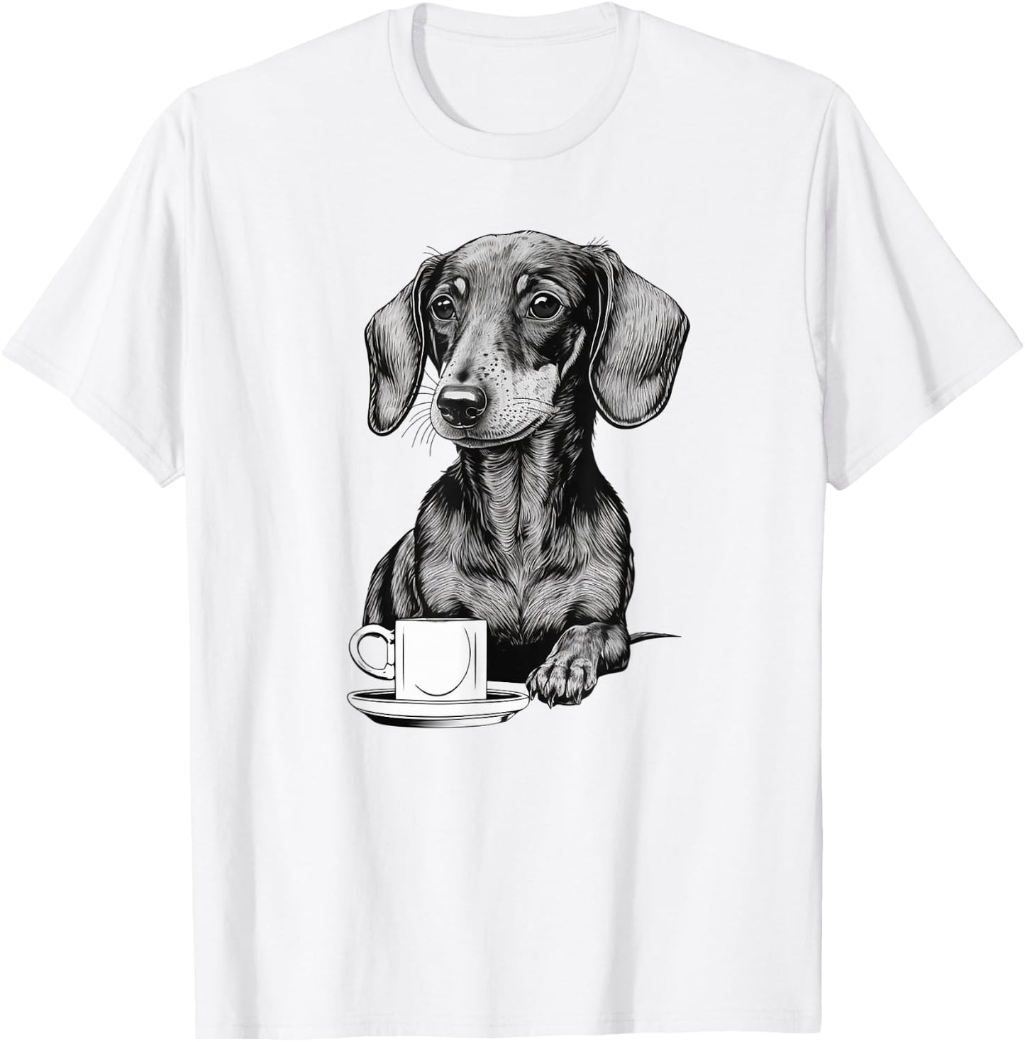 Dachshund Puppy Wiener with Coffee T-Shirt - T-Shirt | White