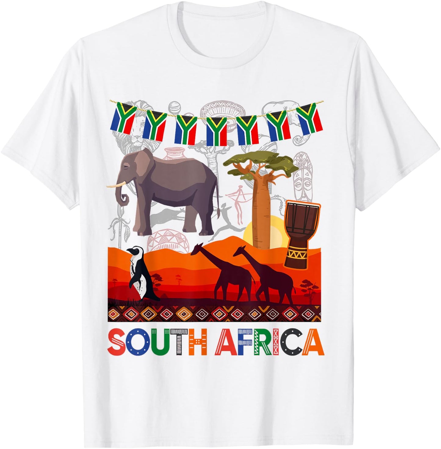 South Africa Ideas Kids With Elephant & South African Flag T-Shirt - T-Shirt | White
