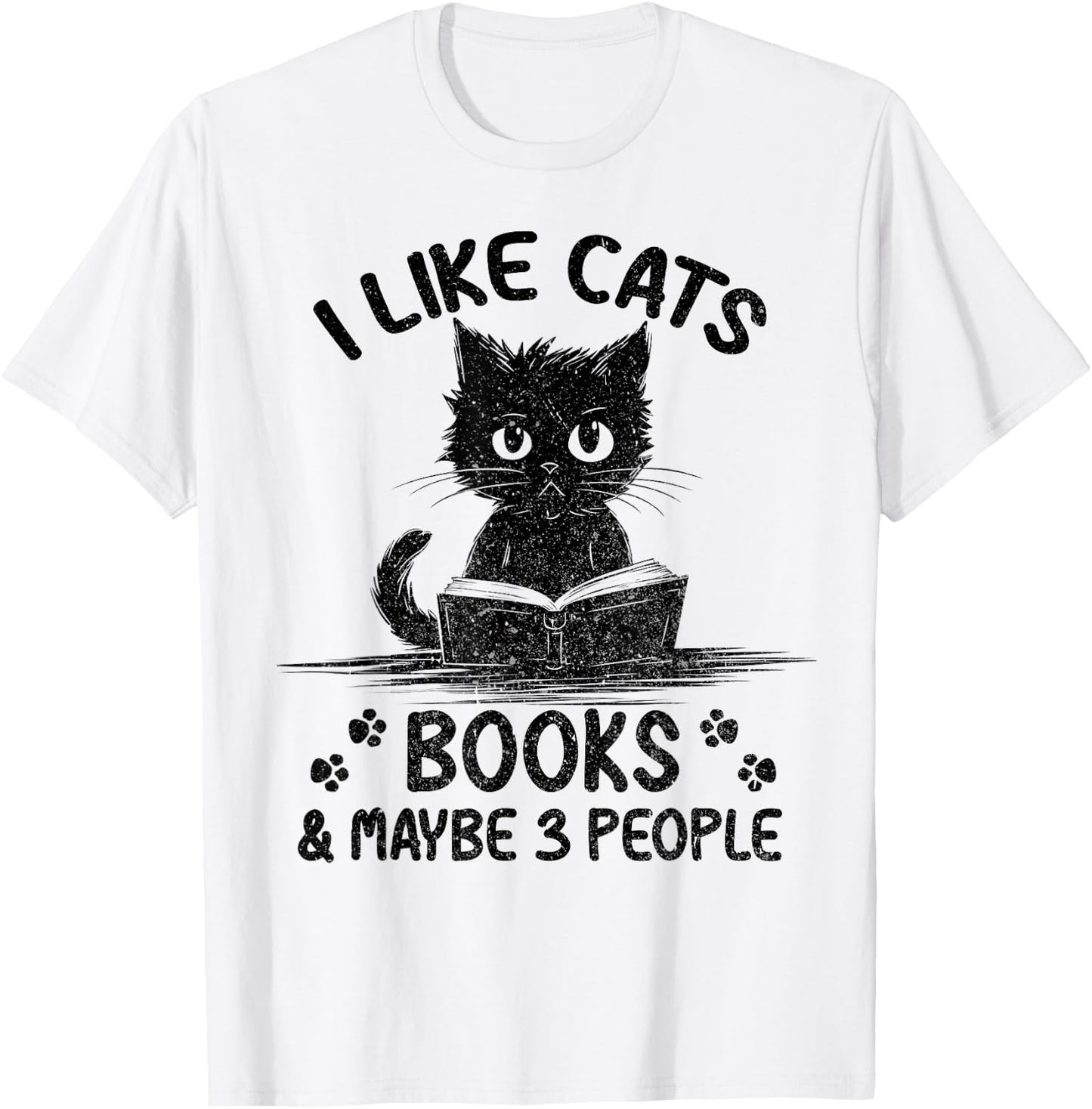 I Like Cats Books And Maybe 3 People Vintage Funny Cat Lover Women T-Shirt - T-Shirt | White