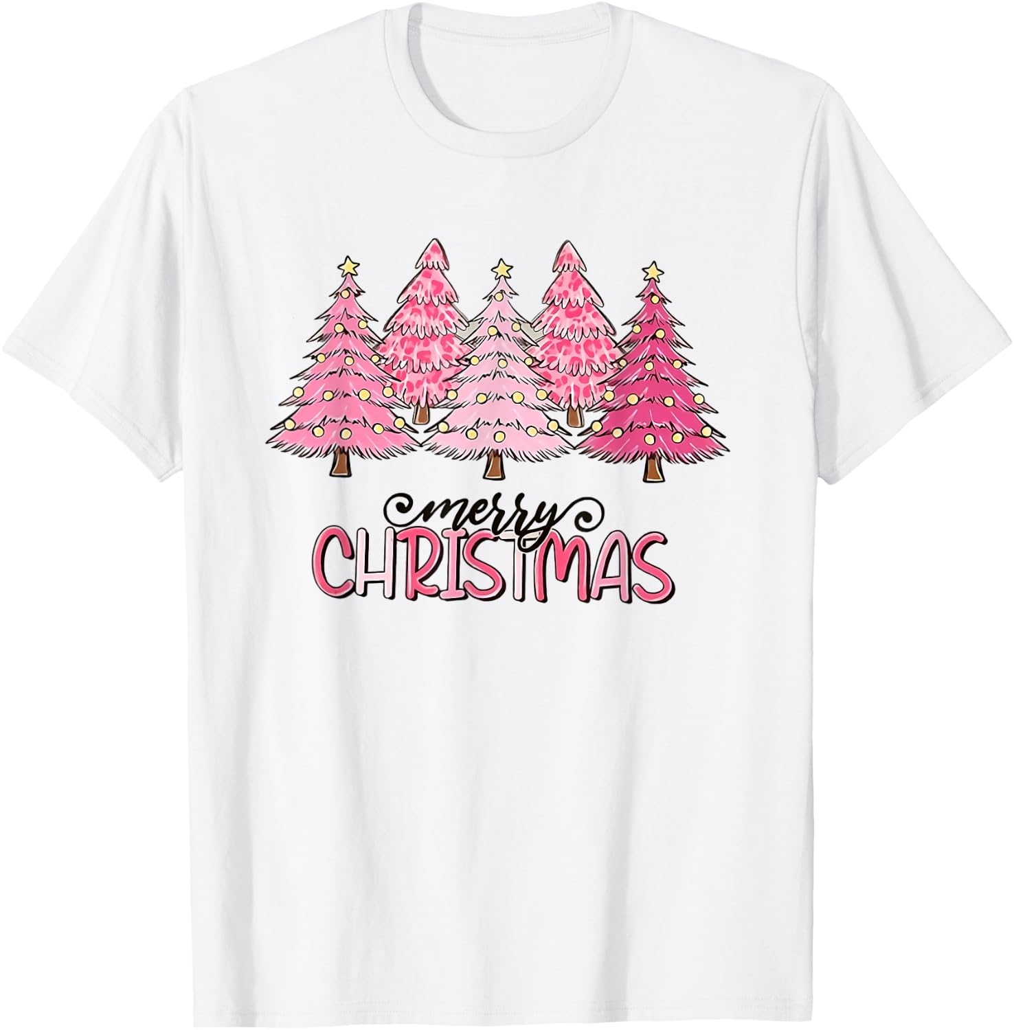 Merry Christmas Pink Christmas Tree Pink Christmas Costume T-Shirt - T-Shirt | White