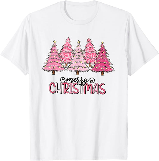 Merry Christmas Pink Christmas Tree Pink Christmas Costume T-Shirt - T-Shirt | White
