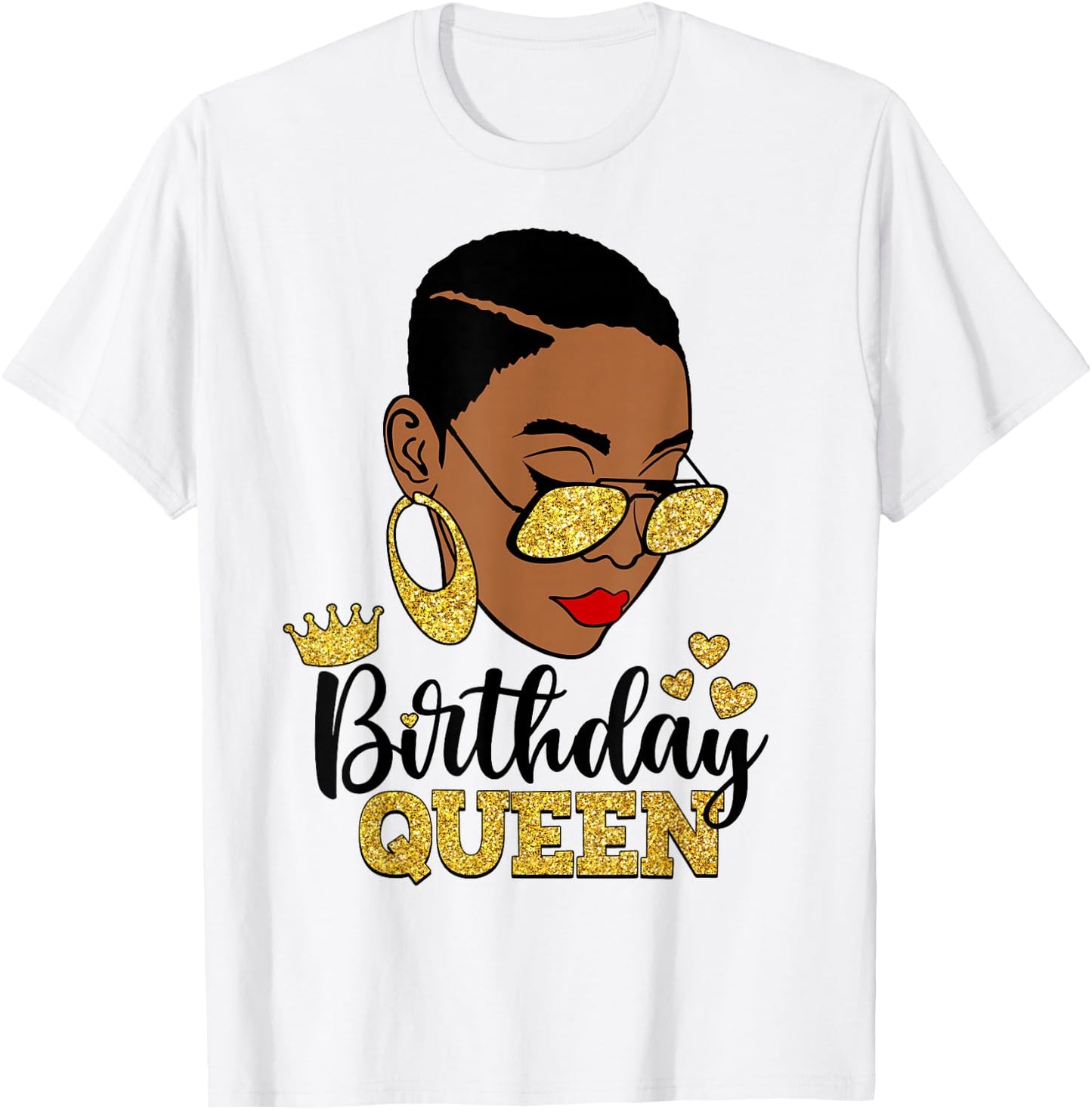 Birthday Queen Short Hair African American Black Woman T-Shirt - T-Shirt | White