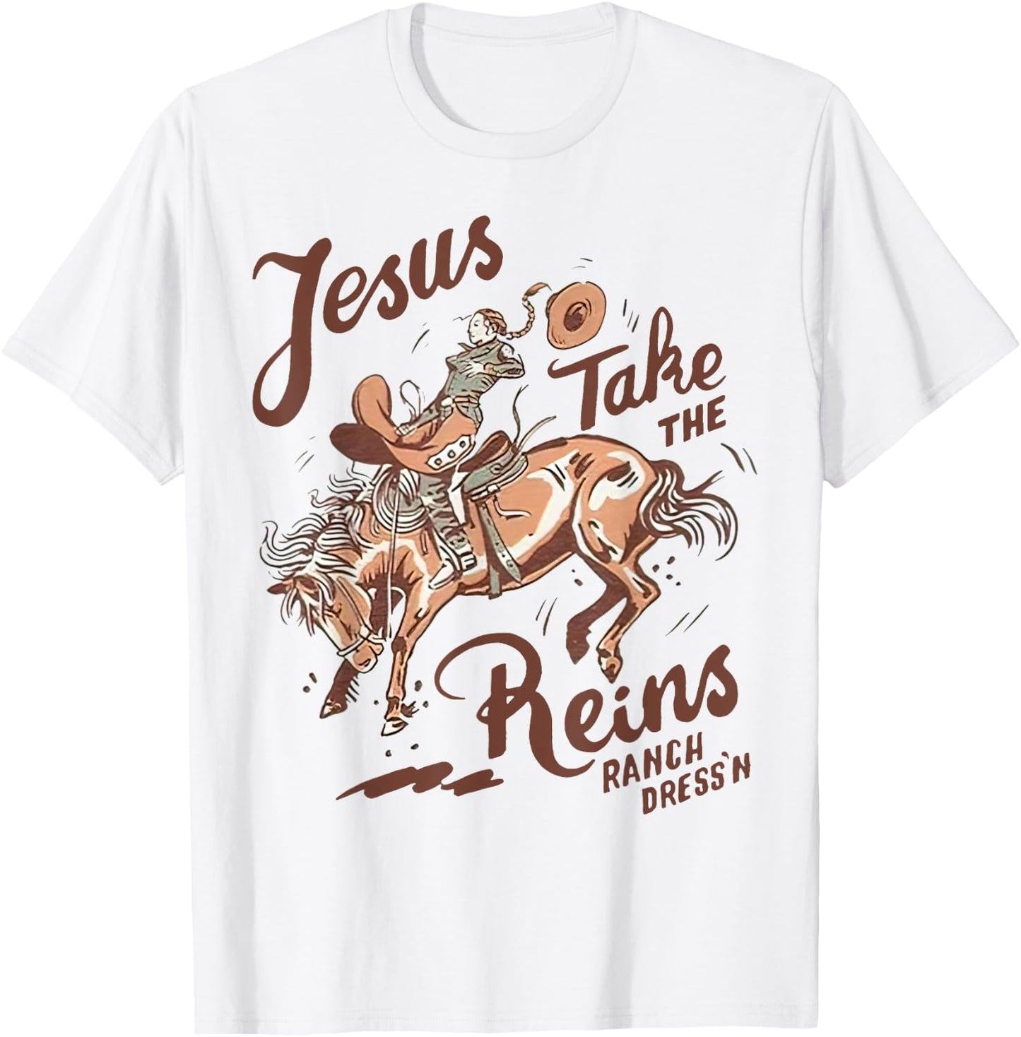 Jesus Take The Reins Vintage Cowboy T-Shirt - T-Shirt | White