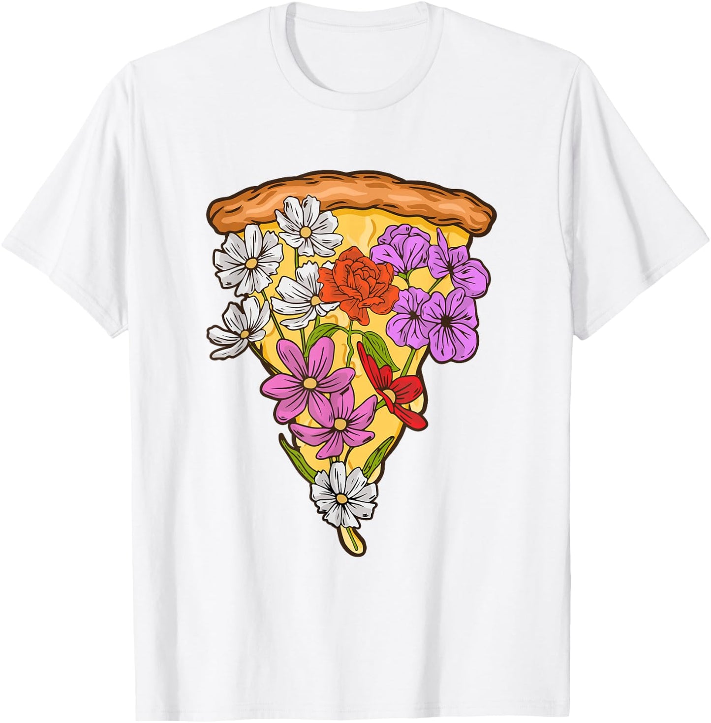 Pizza Slice Spring Flower Design for a Pizza Lover T-Shirt - T-Shirt | White