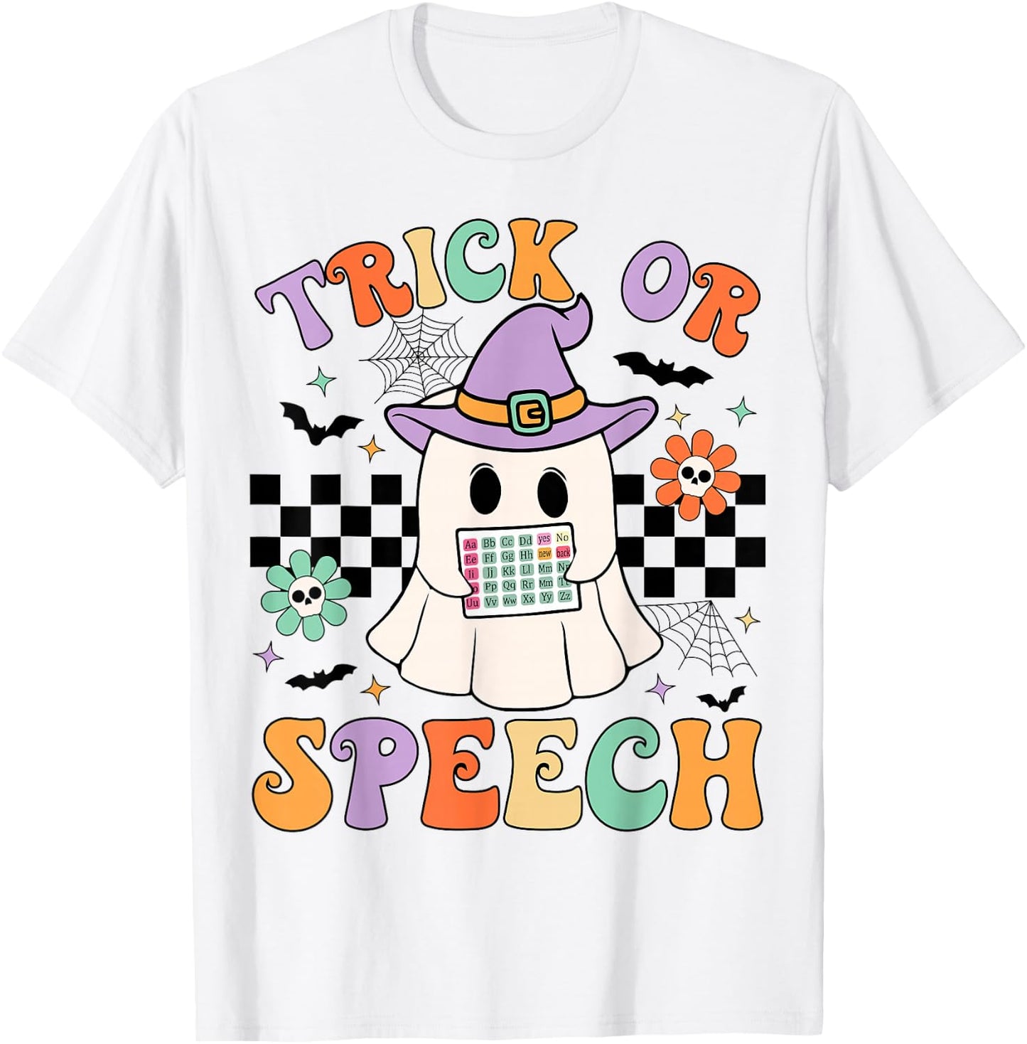 Trick or Speech Retro SLP Halloween Speech Therapy Halloween T-Shirt - T-Shirt | White