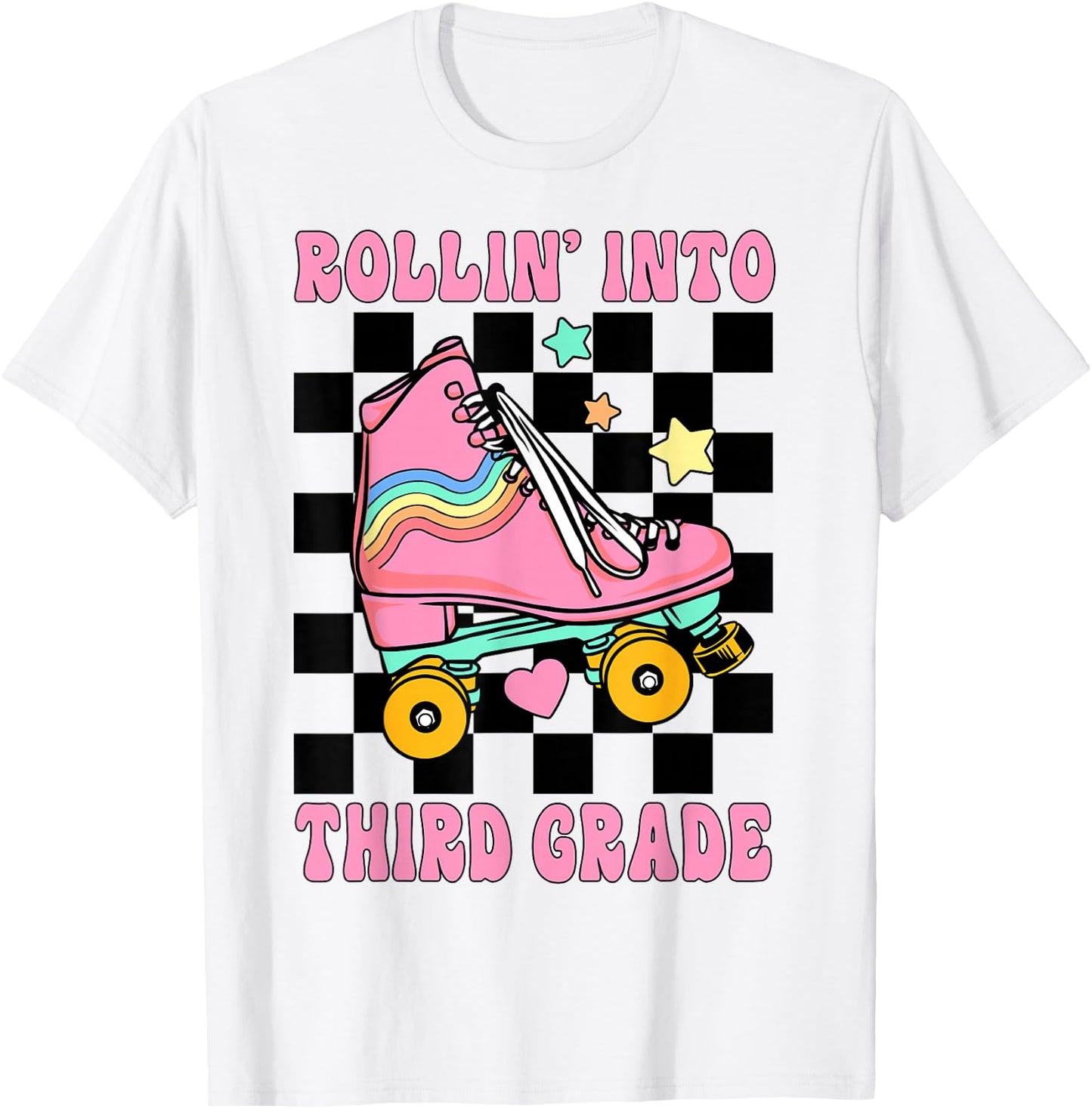 Rolling Into Third Grade Retro Roller Skates Back To School T-Shirt - T-Shirt | White