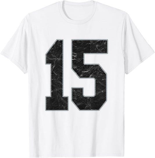 Number 15 Numbered Uniform Sports Team Jersey 15th Birthday T-Shirt - T-Shirt | White