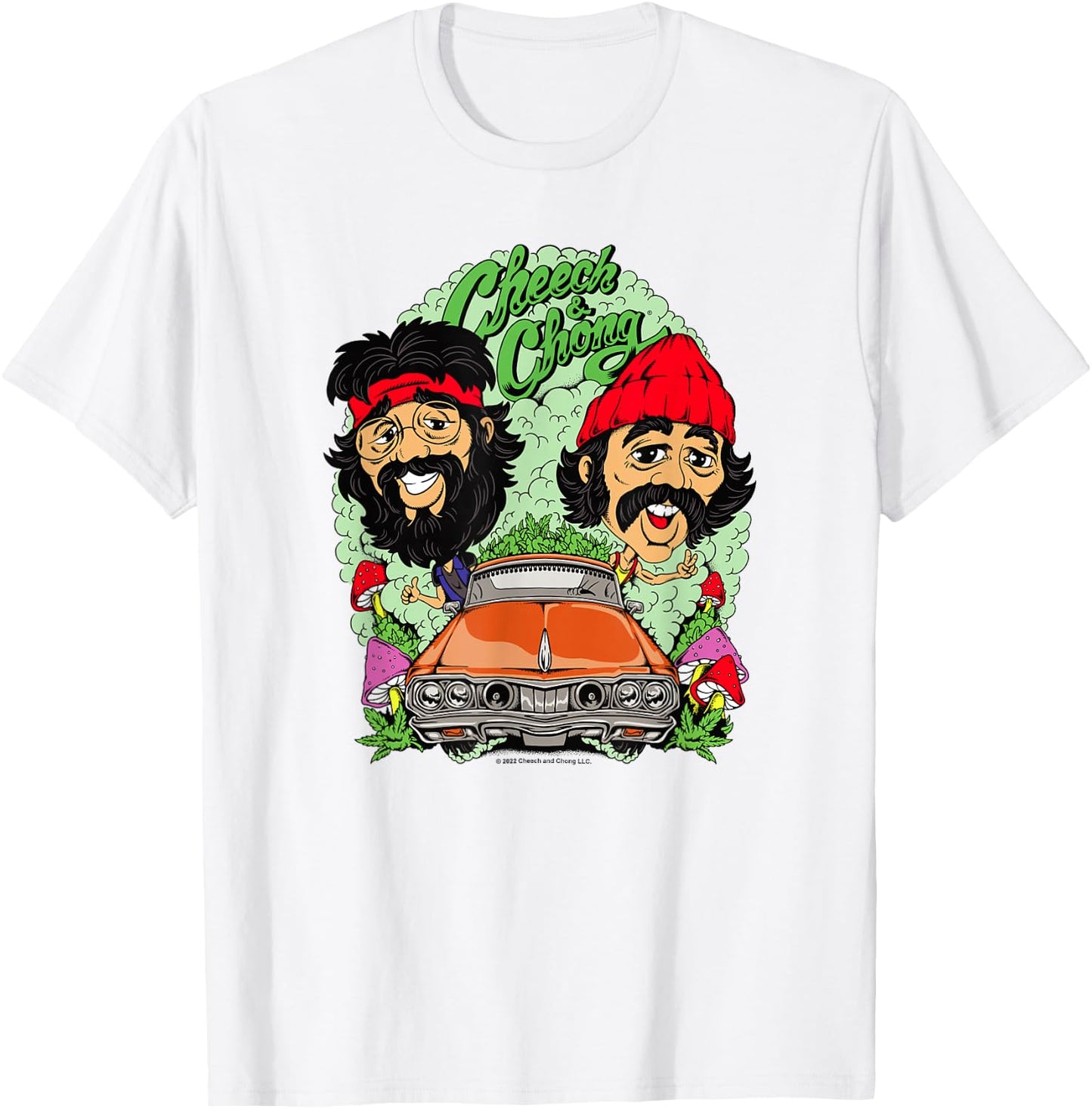 Cheech & Chong Driving Having A Trip Cartoon Style T-Shirt - T-Shirt | White