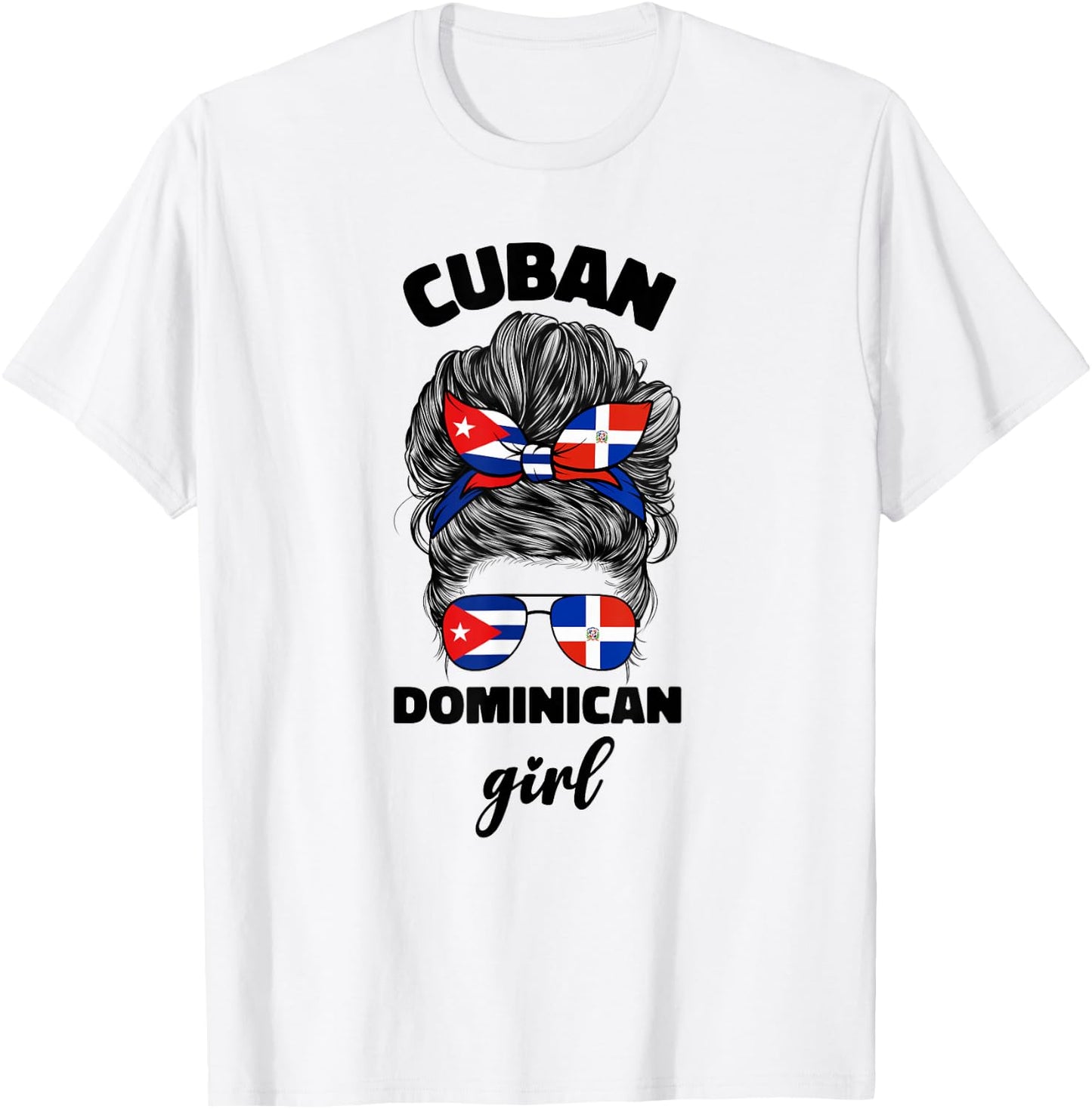 Half Dominican Republic And Cuban Cuba Flag Girl Women Mix T-Shirt - T-Shirt | White