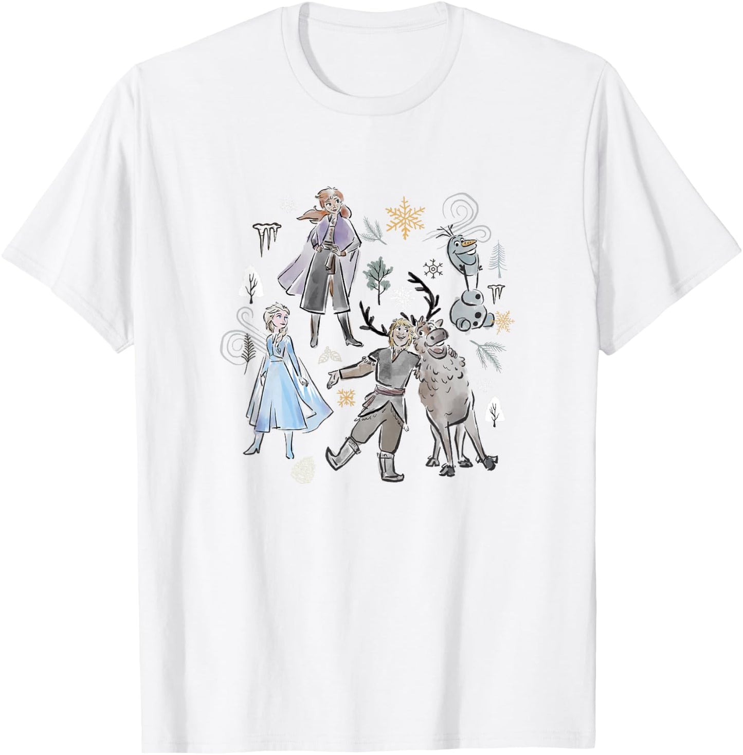 Disney Frozen Elsa Anna Kristoff and Sven Outline Group Shot T-Shirt - T-Shirt | White