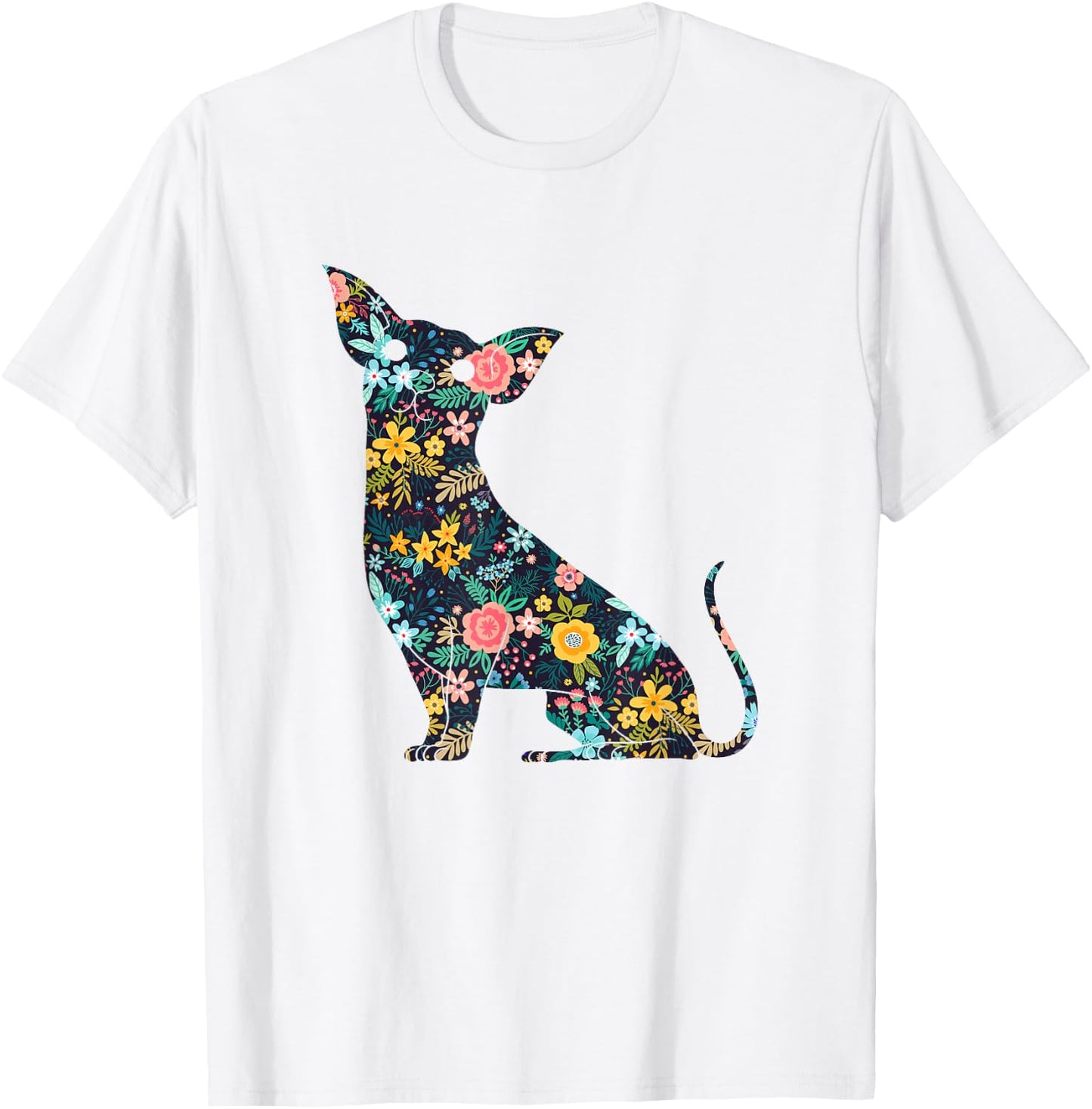 Chihuahua Floral Dog Silhouette Graphic T-Shirt - T-Shirt | White