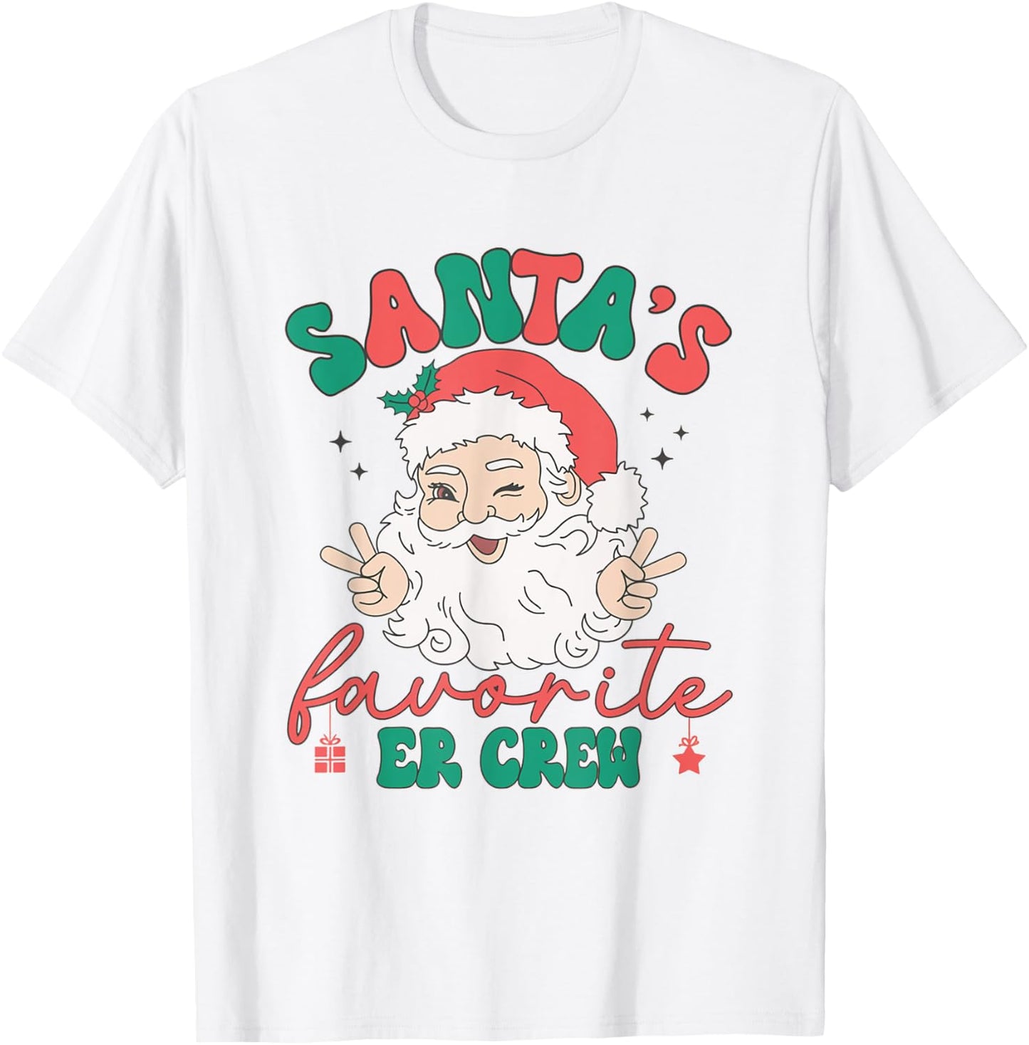 Retro Santas Favorite ER Crew Christmas Emergency Department T-Shirt - T-Shirt | White