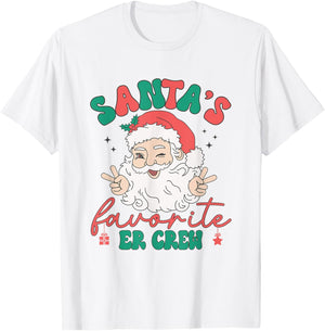Retro Santas Favorite ER Crew Christmas Emergency Department T-Shirt - T-Shirt | White
