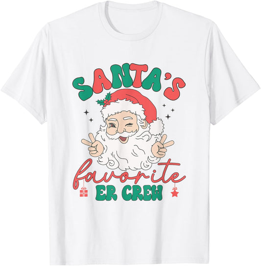 Retro Santas Favorite ER Crew Christmas Emergency Department T-Shirt - T-Shirt | White