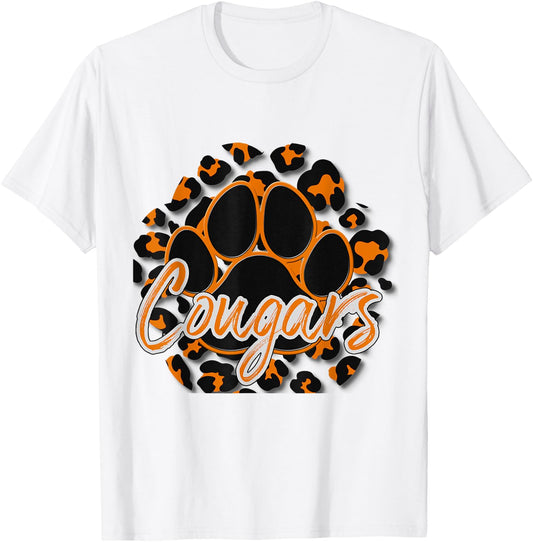 Cougar Orange Black Cheetah School Sports Fan Team Spirit T-Shirt - T-Shirt | White