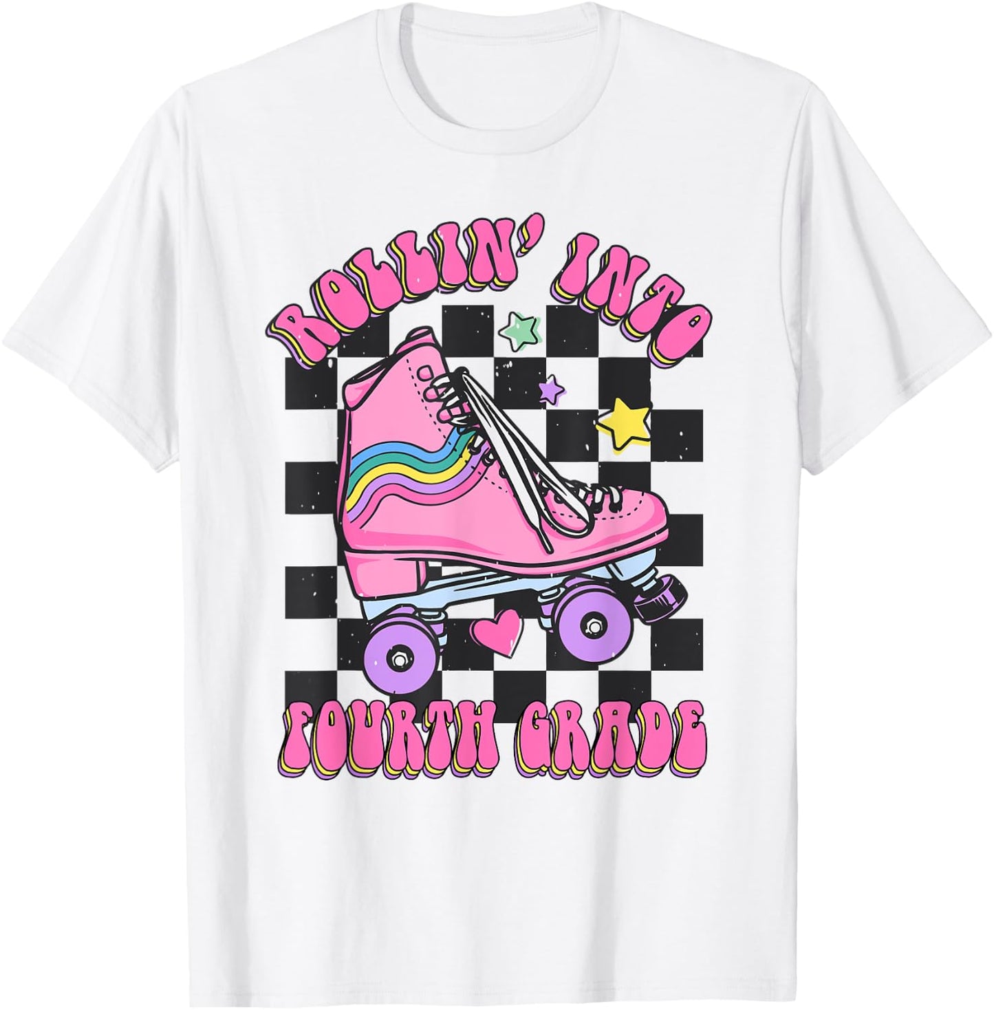 Kids Back To School Skating Rollin Into Fourth 4th Grade T-Shirt - T-Shirt | White