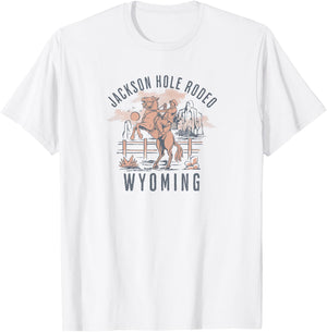 Jackson Hole Wyoming Rodeo Cowboy and Horse T-Shirt - T-Shirt | White