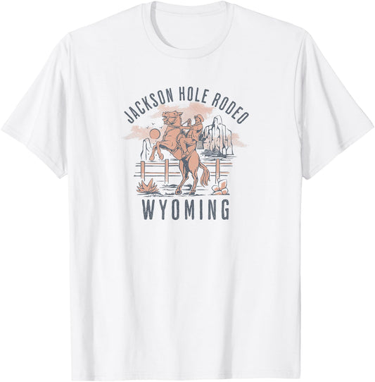 Jackson Hole Wyoming Rodeo Cowboy and Horse T-Shirt - T-Shirt | White