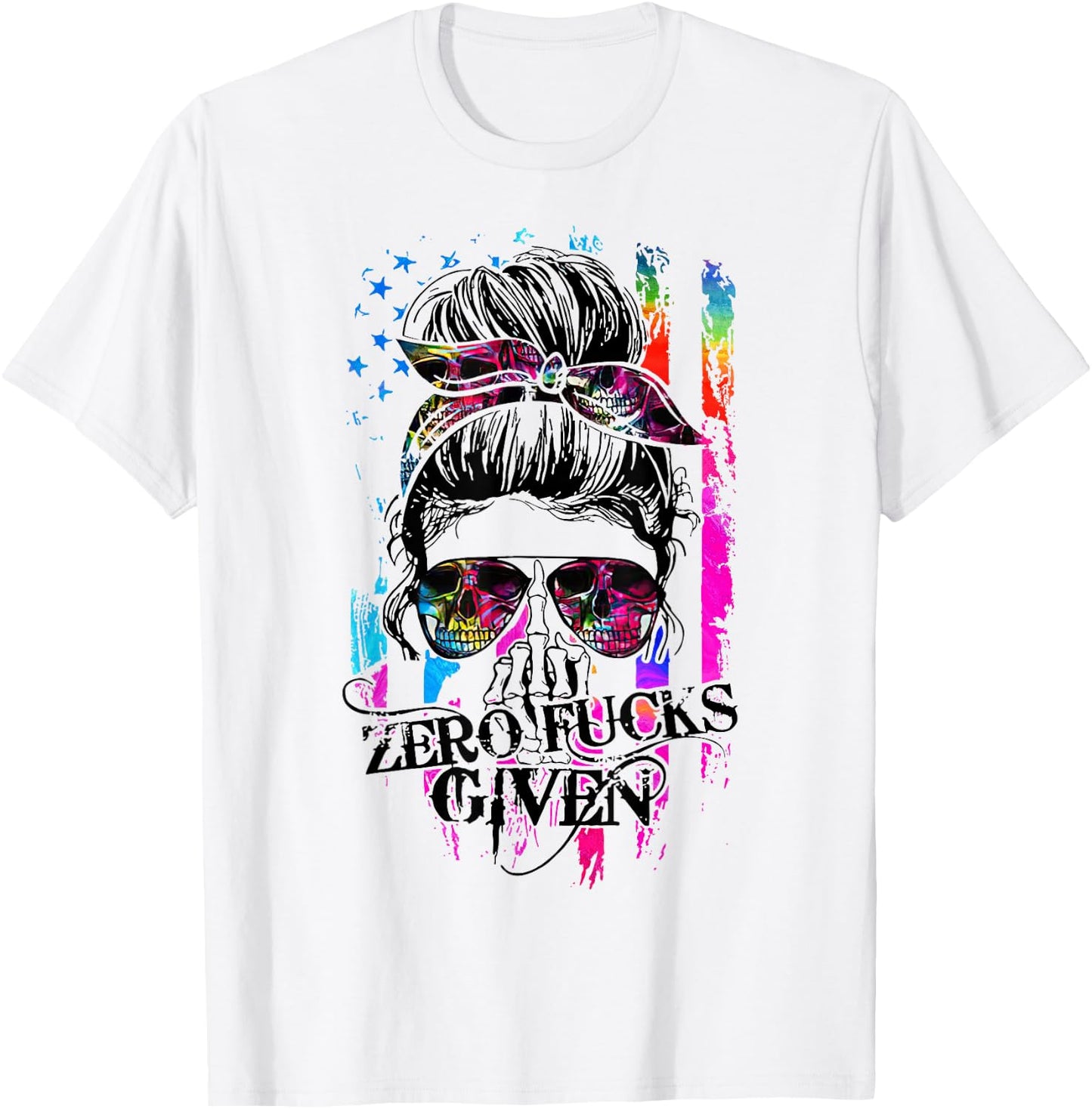 Zero Fucks Given Skull Women Flag Skeleton Rainbow T-Shirt - T-Shirt | White