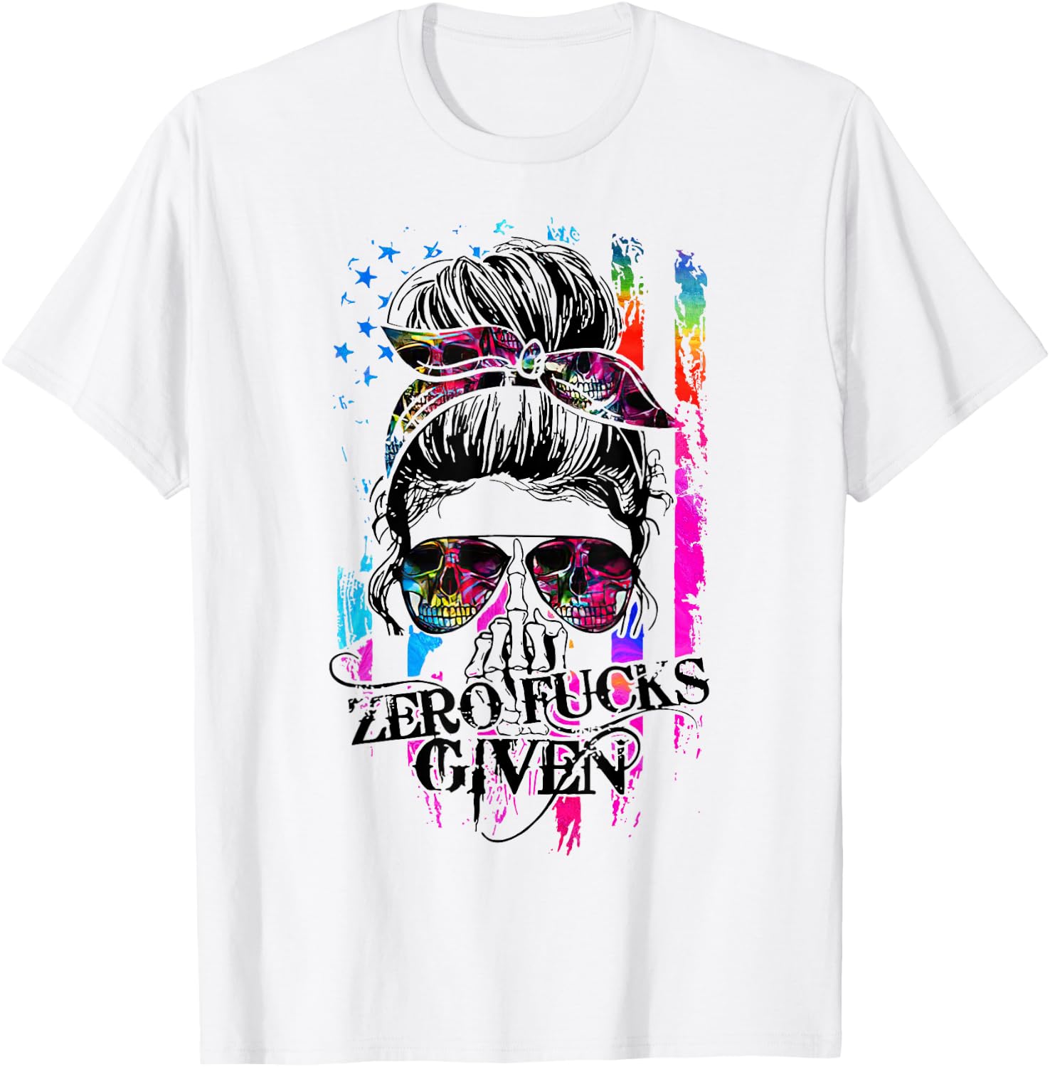 Zero Fucks Given Skull Women Flag Skeleton Rainbow T-Shirt - T-Shirt | White