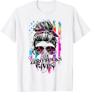 Zero Fucks Given Skull Women Flag Skeleton Rainbow T-Shirt - T-Shirt | White