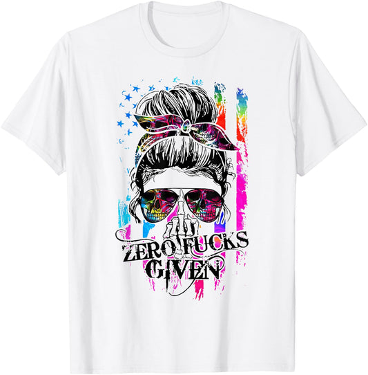 Zero Fucks Given Skull Women Flag Skeleton Rainbow T-Shirt - T-Shirt | White