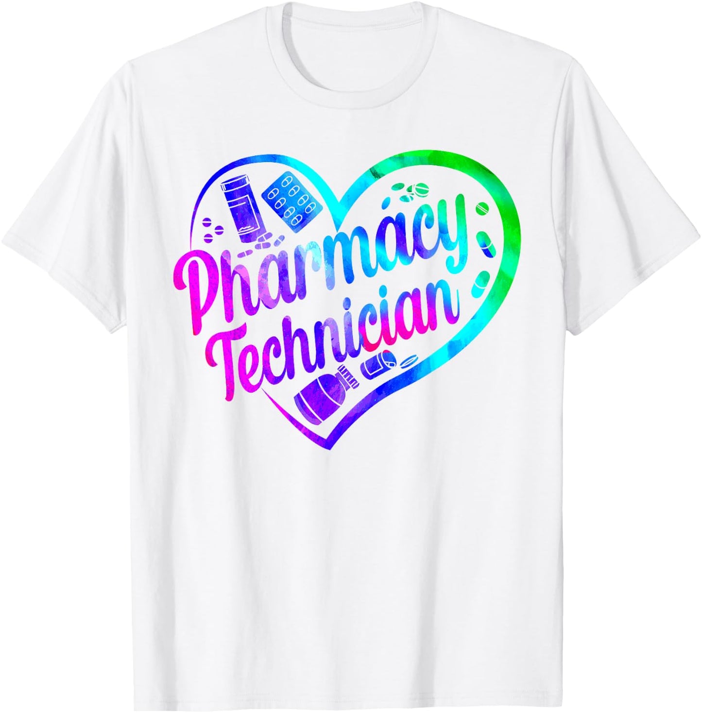Pharmacy Tech Technician Pharmacist Student Heart Watercolor T-Shirt - T-Shirt | White
