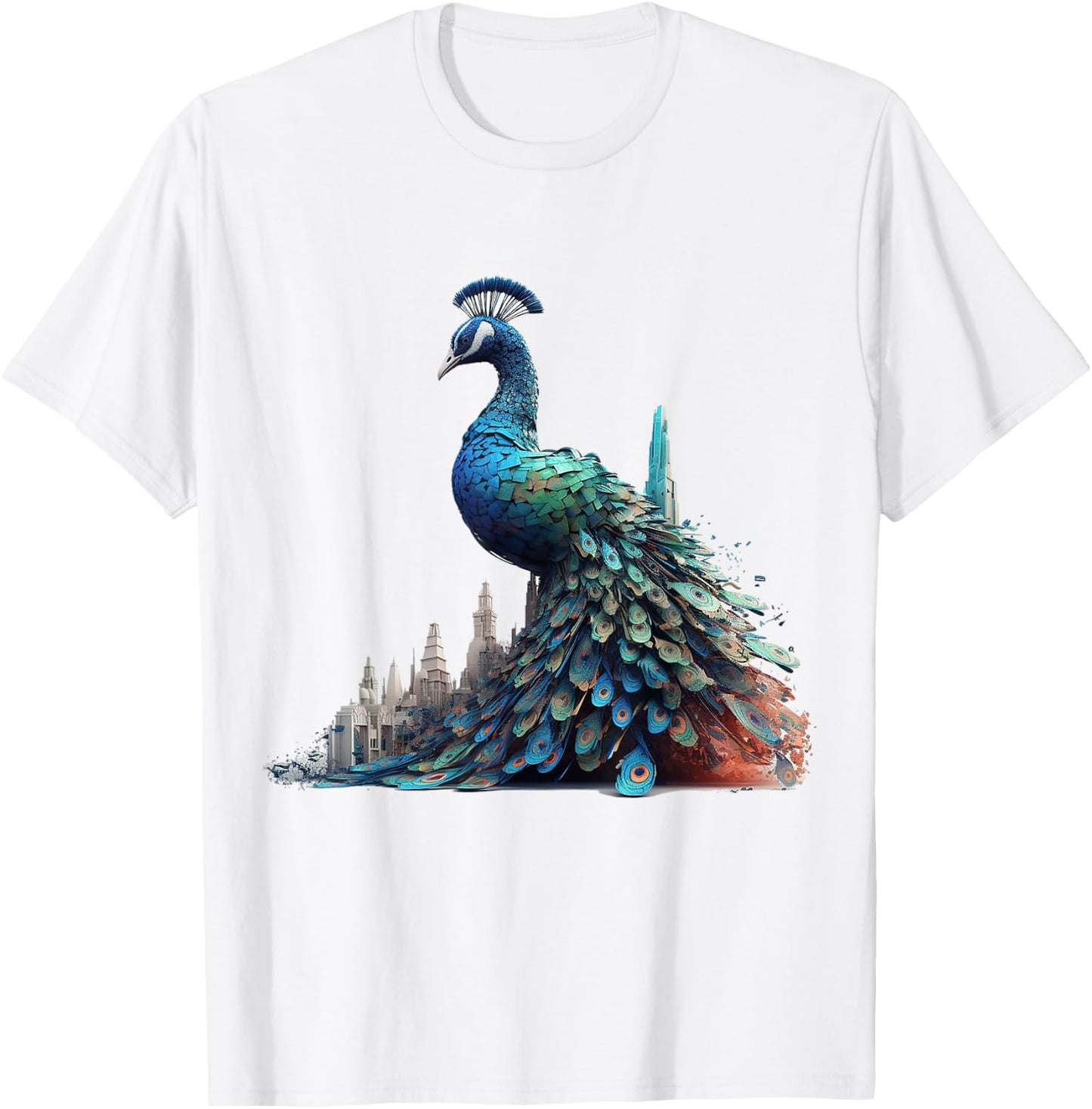 Peacock Architecture Artwork | Animal Motif Peacock T-Shirt - T-Shirt | White