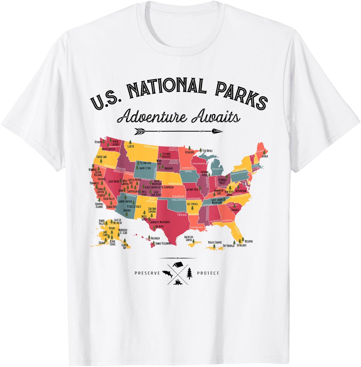 63 National Parks Map US Park Retro Vintage Camping Hiking T-Shirt - T-Shirt | White