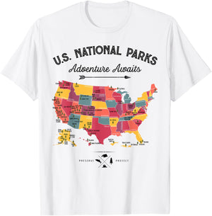 63 National Parks Map US Park Retro Vintage Camping Hiking T-Shirt - T-Shirt | White