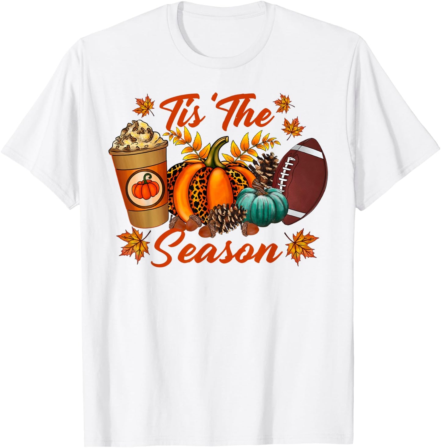 Tis The Season Fall Pumpkin Football Cute Pumpkin Women Fall T-Shirt - T-Shirt | White