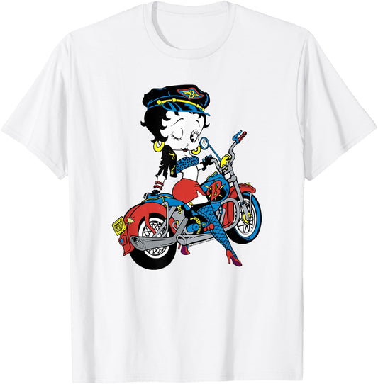 Betty Boop Vintage Biker Babe Color Pop Motorcycle Portrait T-Shirt - T-Shirt | White