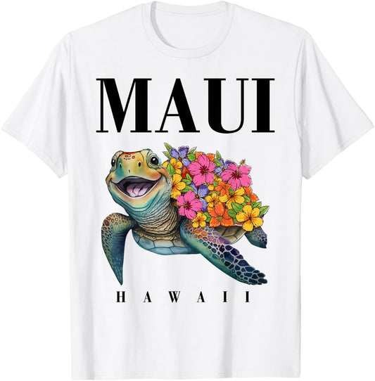 Maui Hawaii T Shirt Girl Women Kids Sea Turtle Hawaiian T-Shirt - T-Shirt | White