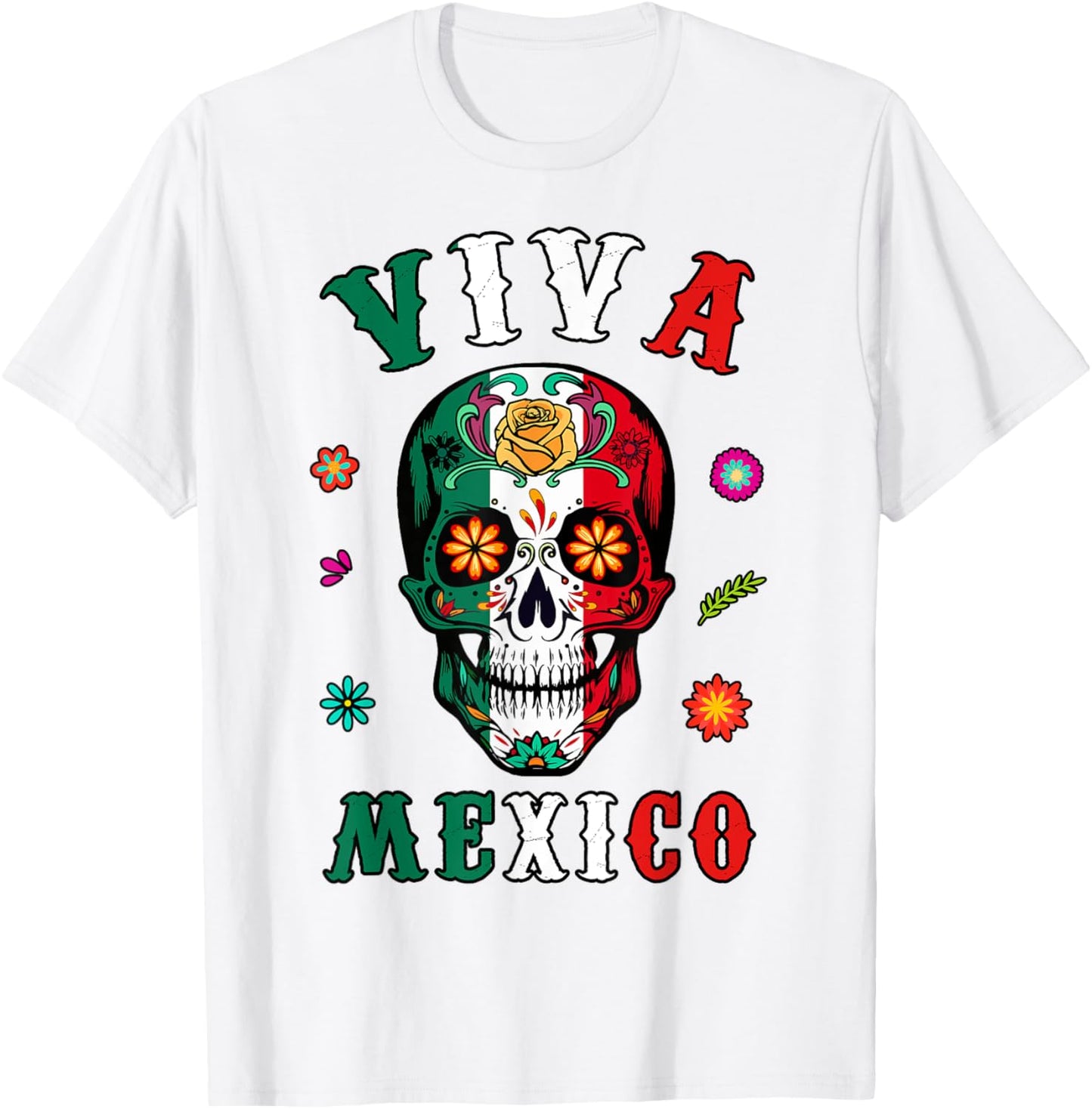 Viva Mexico-Shirt Mexican Flag Skull Women Men Boy Outfit T-Shirt - T-Shirt | White