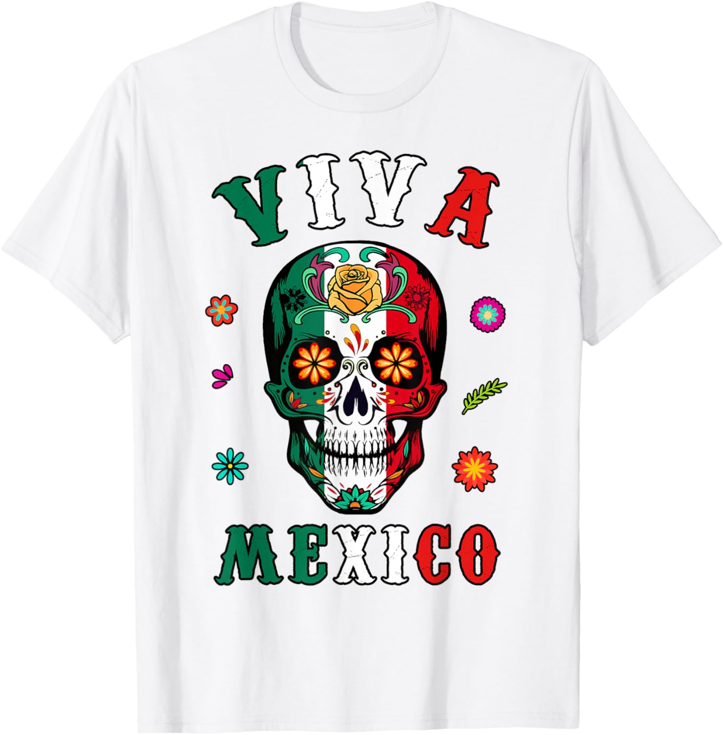 Viva Mexico-Shirt Mexican Flag Skull Women Men Boy Outfit T-Shirt - T-Shirt | White