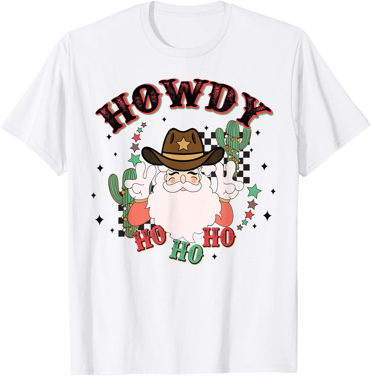 Vintage Howdy Ho Ho Ho Santa Cowboy Christmas Western T-Shirt - T-Shirt | White