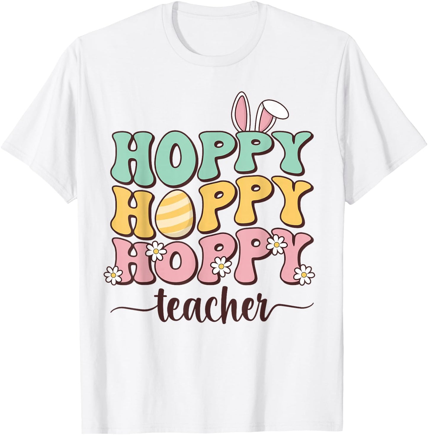 Easter Teacher Bunny Happy Easter Egg Retro Teacher Women T-Shirt - T-Shirt | White