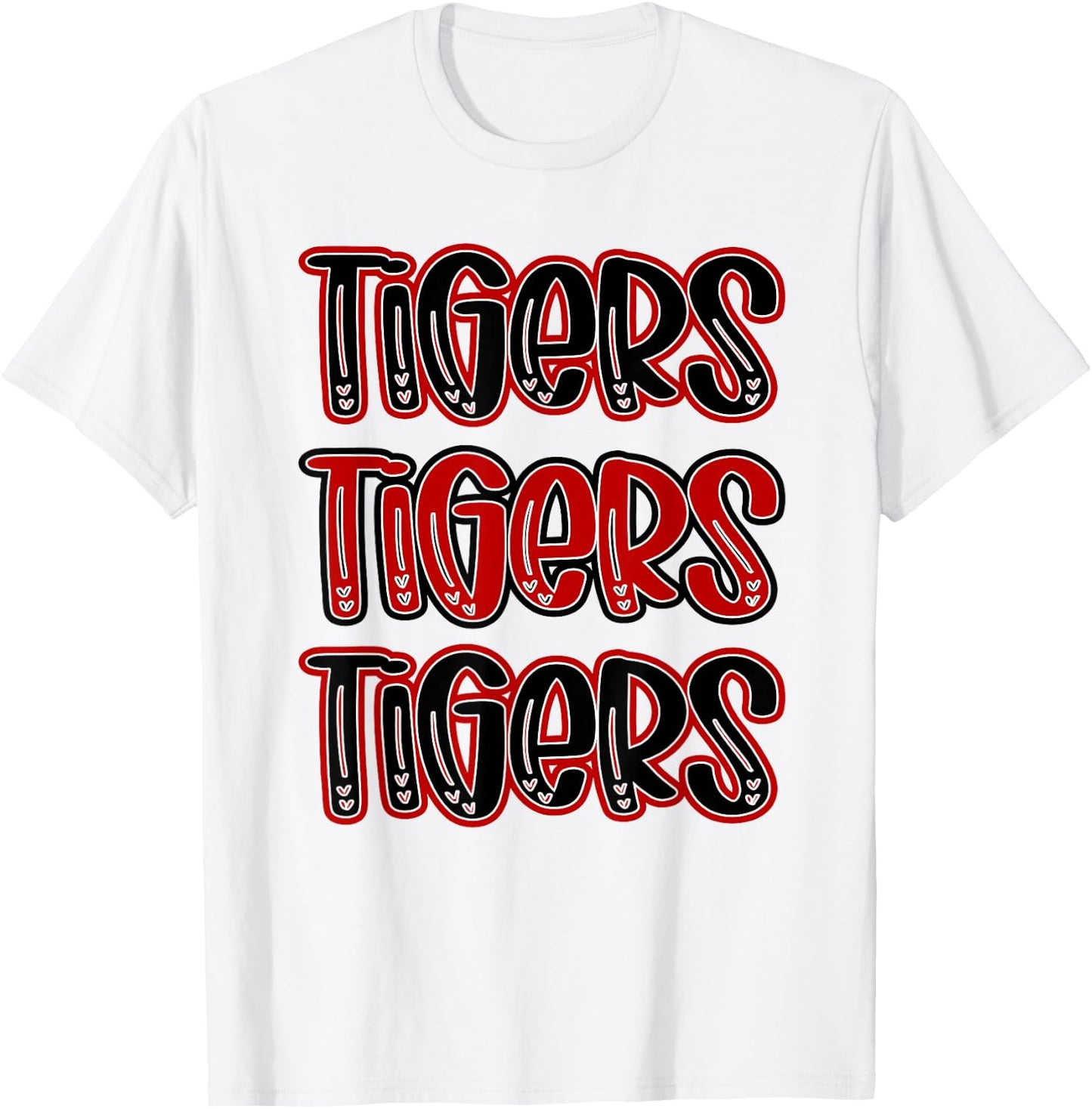 Tigers Repeating School Spirit Red Black T-Shirt - T-Shirt | White