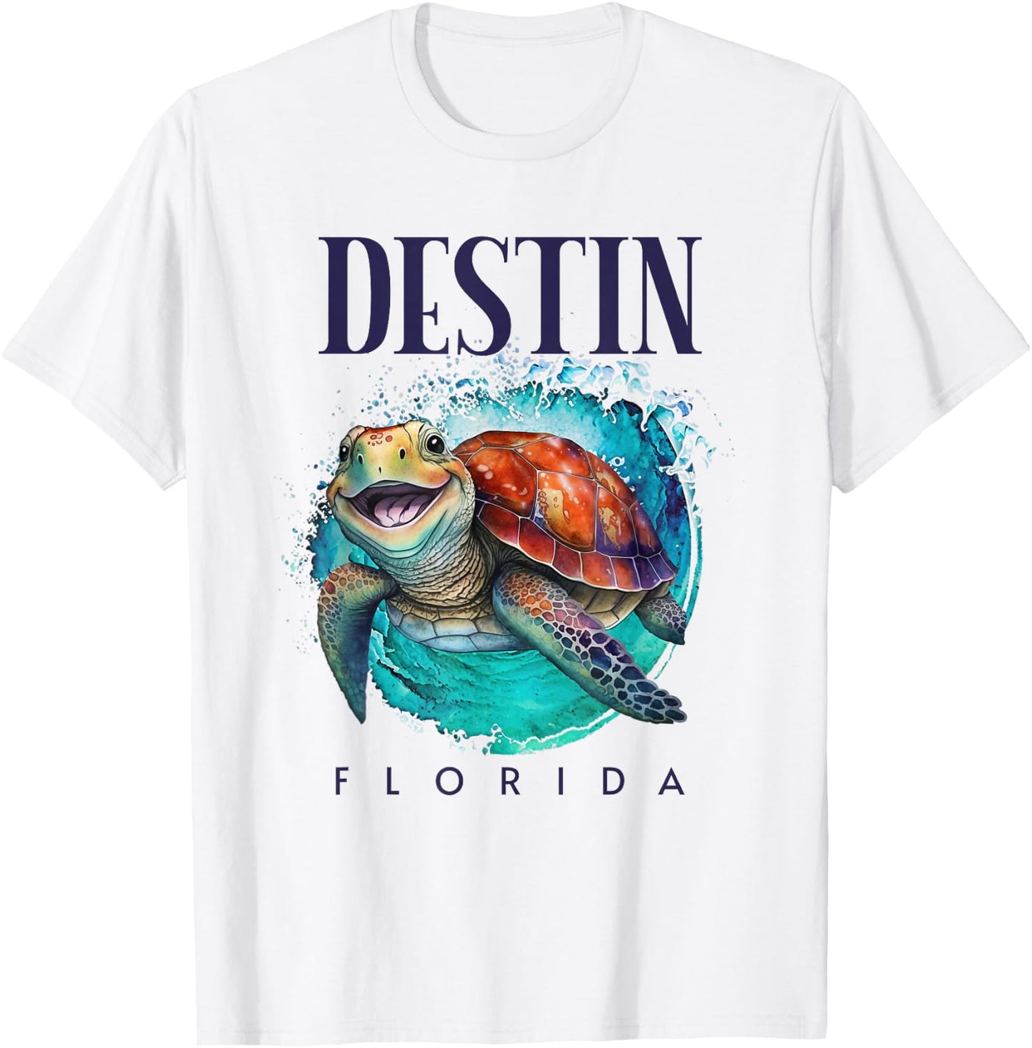 Destin Florida Watercolor Happy Sea Turtle T-Shirt - T-Shirt | White