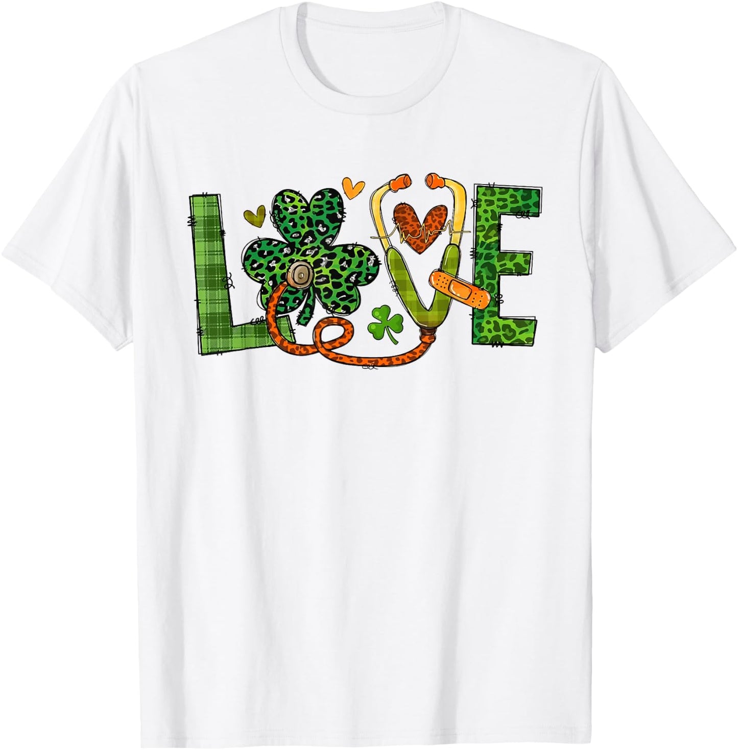 St Patrick's Day Irish Nurse Love Shamrock Stethoscope Nurse T-Shirt - T-Shirt | White