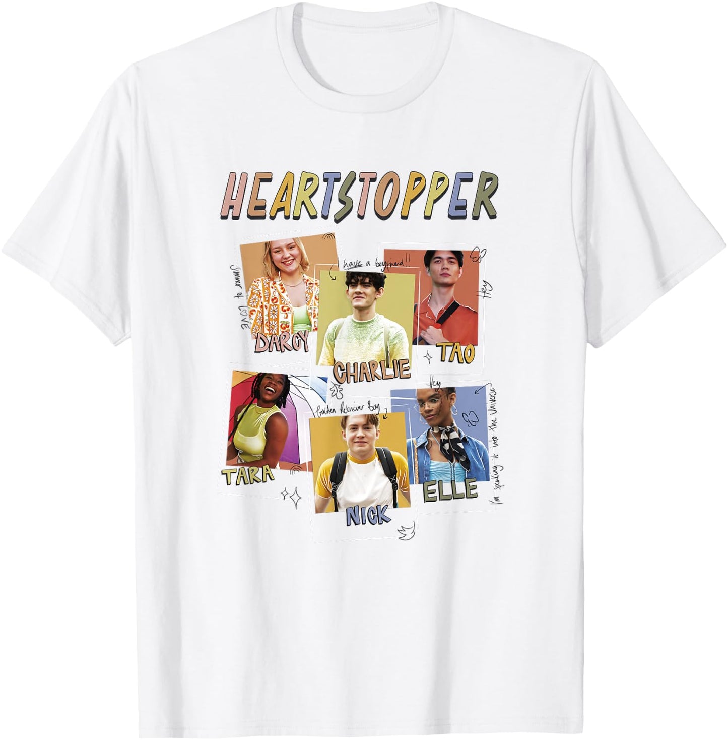 Heartstopper Doodle Polaroids Main Characters Group Shot T-Shirt - T-Shirt | White