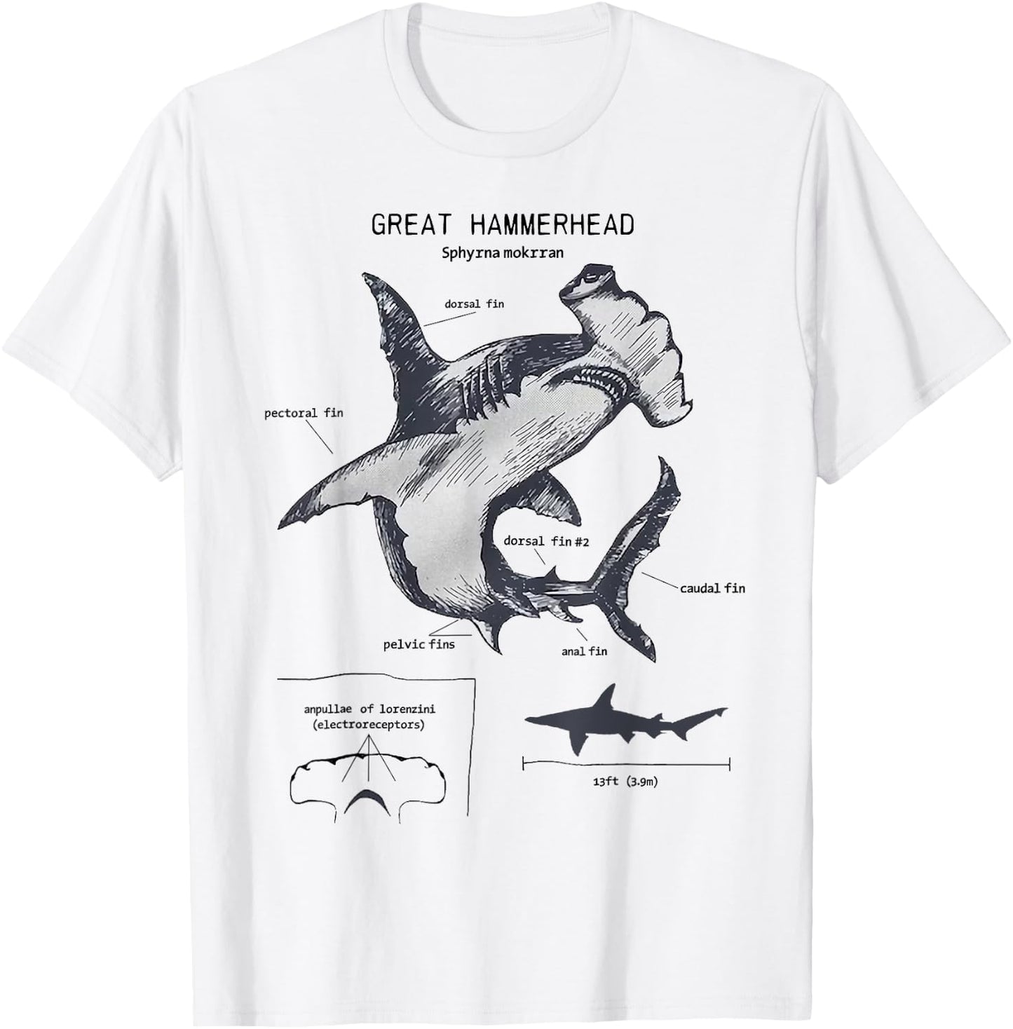 Great Hammerhead Anatomy Marine Biologist T-Shirt - T-Shirt | White