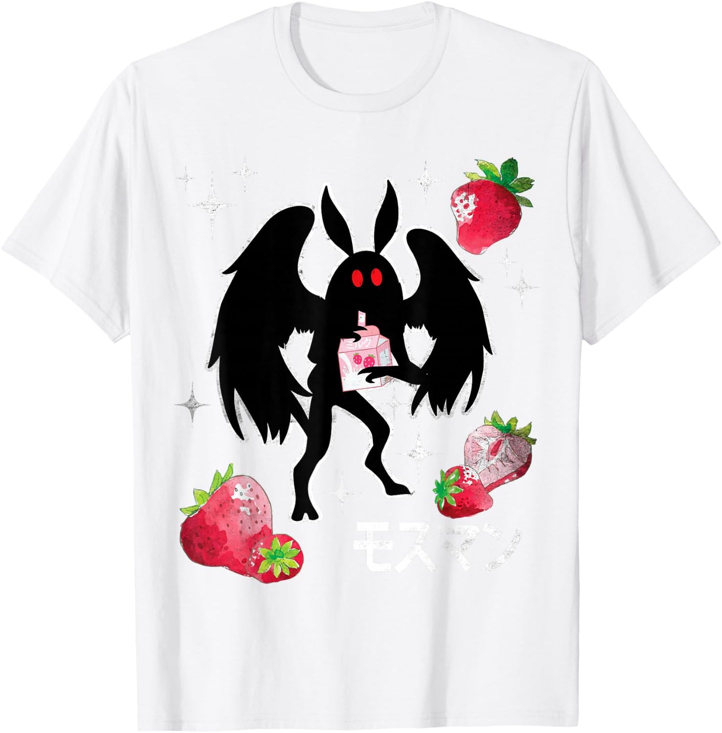 Mothman Kawaii Strawberry Milk Shake Carton T-Shirt - T-Shirt | White