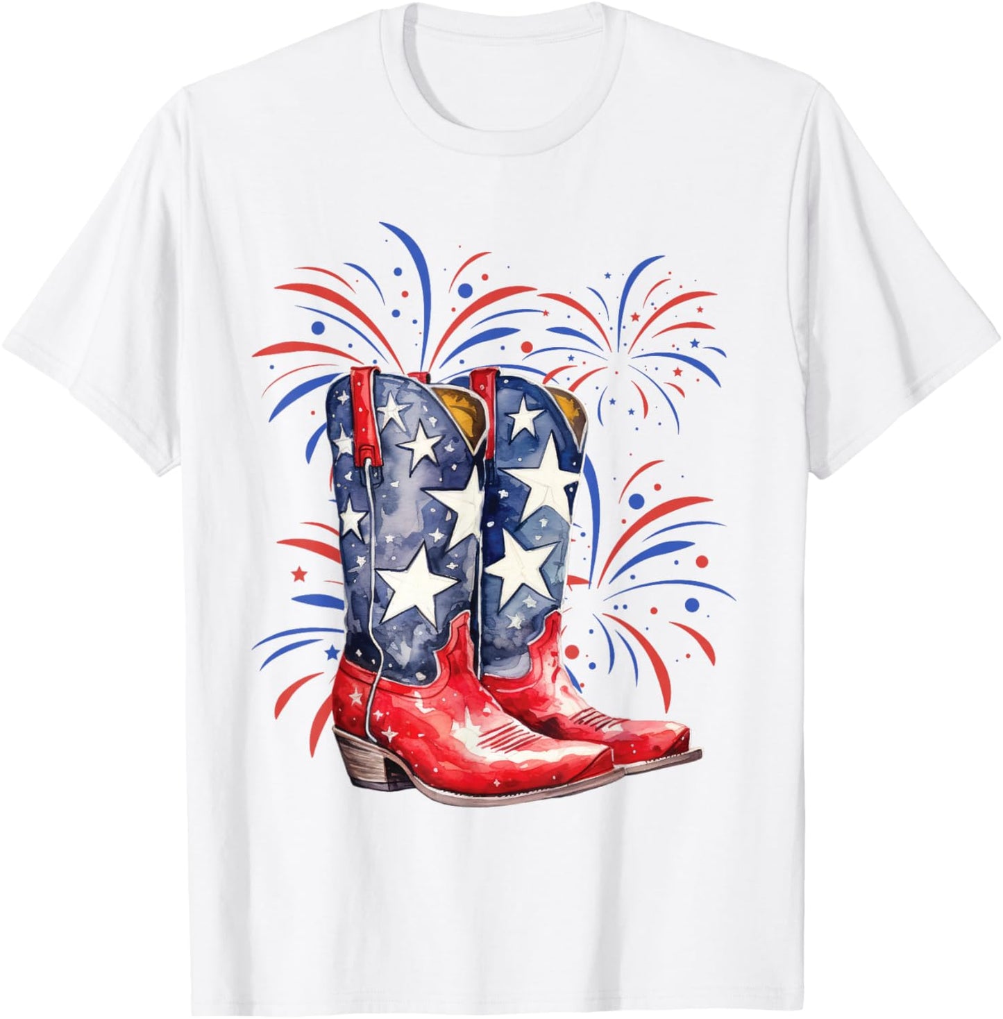 4th of July Memorial Day Holiday Patriotic Cowboy Boots T-Shirt - T-Shirt | White