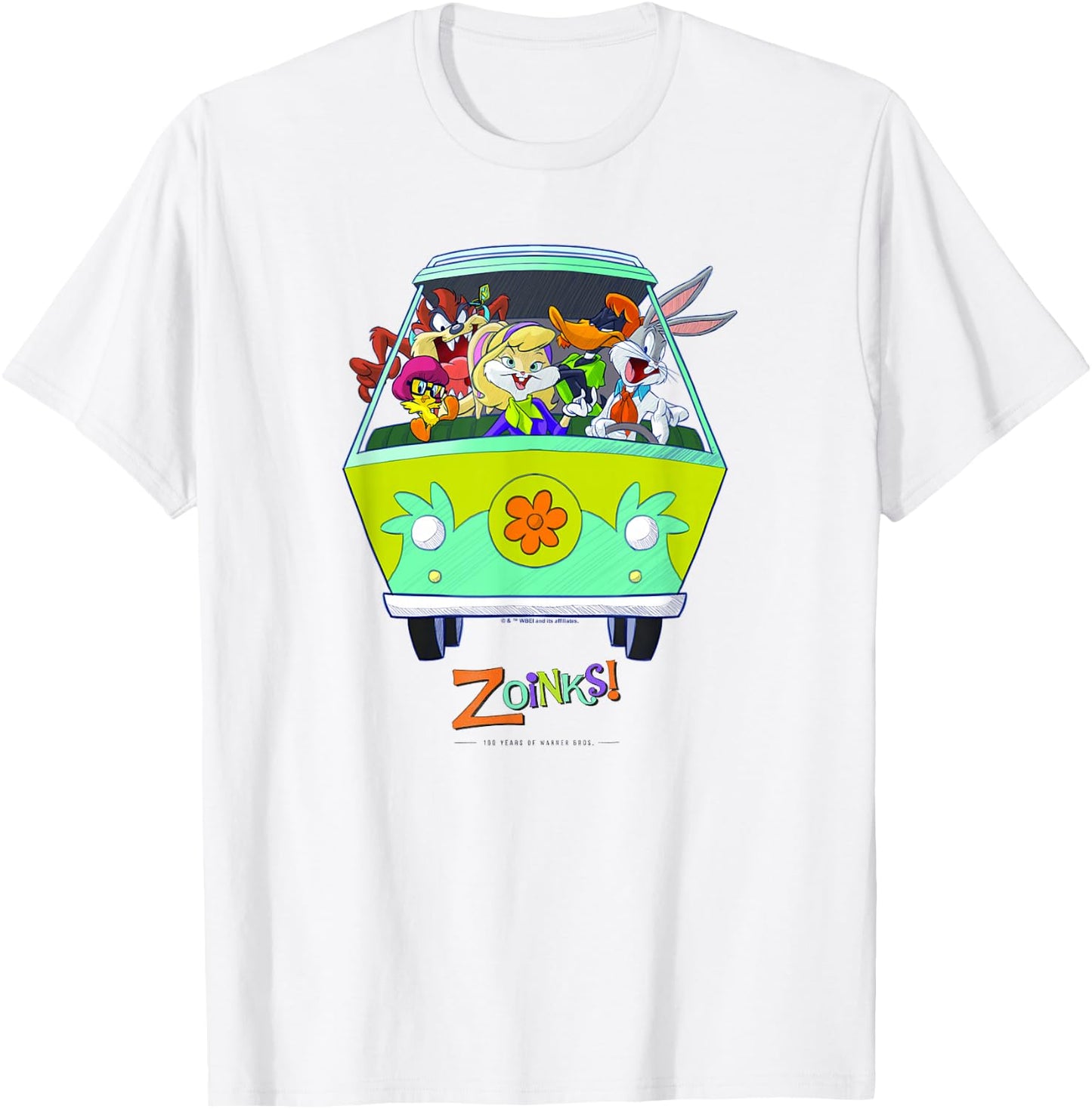 WB 100 Looney Tunes Group Shot The Mystery Machine Zoinks! T-Shirt - T-Shirt | White